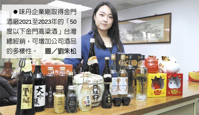味丹企业刚取得金门酒厂2021至2023年的「50度以下金门高粱酒」台湾总经销，可增加公司酒品的多样性。图／刘朱松