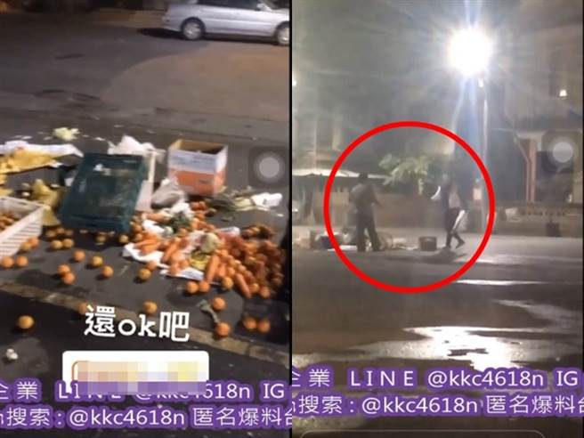 嘉义市3名国高中生怒砸菜摊，甚至将高丽菜当作棒球丢掷。（图／翻摄自脸书「黑色豪门企业」）