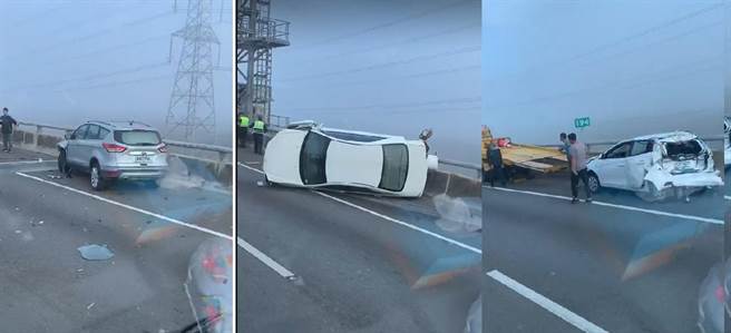 国道3号北上194.1公里处，发生4车连环大追撞，1部车头全毁、1部90度翻覆、1部车尾被撞烂，撞击相当惨烈、（彰化踢爆网提供／吴敏菁彰化传真）