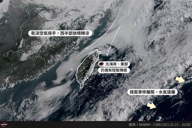 氣象局提醒，受東北季風影響，明(24日) 北部及東北部天氣較涼，中南部日夜溫差大，可達10度以上。(圖取自台灣颱風論壇｜天氣特急)