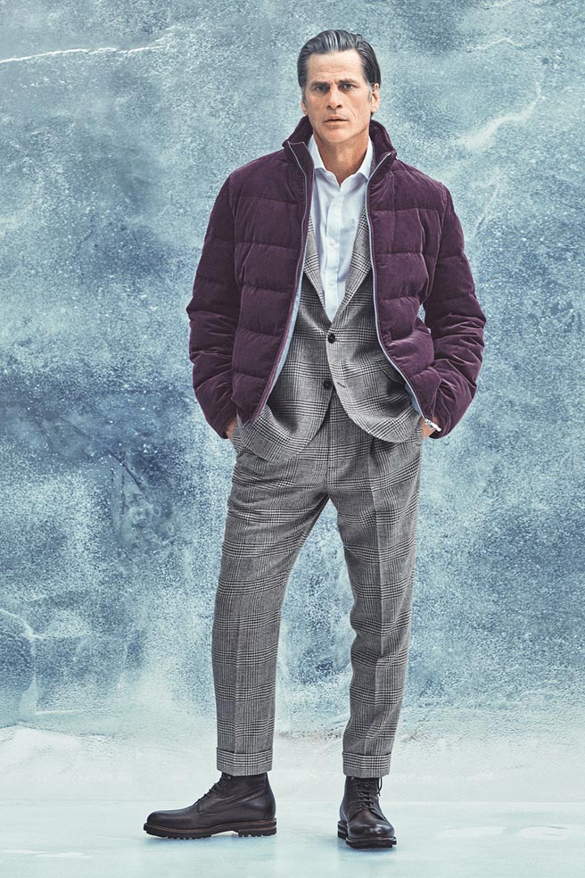 Brunello Cucinelli西装、羽绒外套的搭配使用，迭加出无限自信风采。（BC提供）