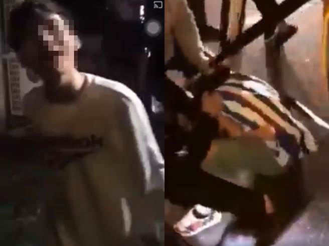 男子拍攝手持玩具槍威脅女子的影片，引發女方友人不滿，遭友人在忠孝東路大街上，將他從小黃車上拖下來狂踹頭部。（圖／翻攝自臉書爆料公社）