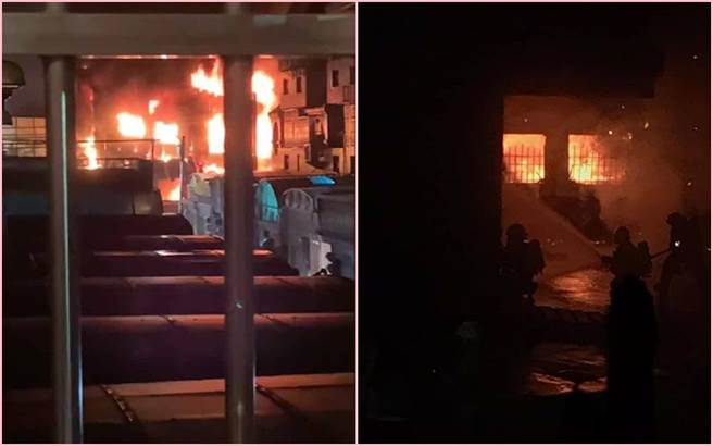 台南永康鐵皮工廠大火25日凌晨發生大火，現場還傳出爆炸聲，附近民眾在睡夢中被驚醒。（照片來源：截自臉書社團《台南爆料公社-台南最大社團》）