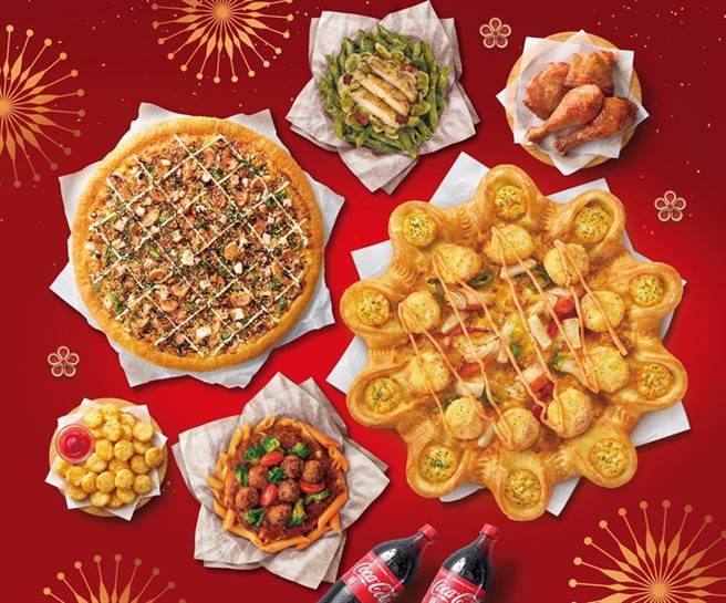 （抢攻春节檔商机，必胜客主打「澎湃海味」推出「3珍海味团圆比萨」与「一订开运团圆餐」。图／必胜客）
