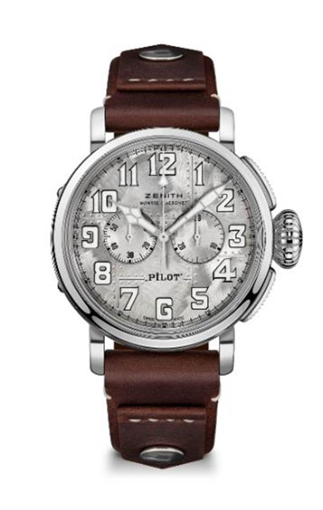 ZENITH PILOT Silver Chronograph腕表，採用纯银表壳，充满復古风情。（ZENITH提供）