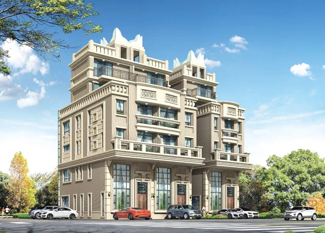 金軒建設高峰領袖八期，採用古典巴洛克風格設計，就像是一座宏偉的城堡。圖／業者提供