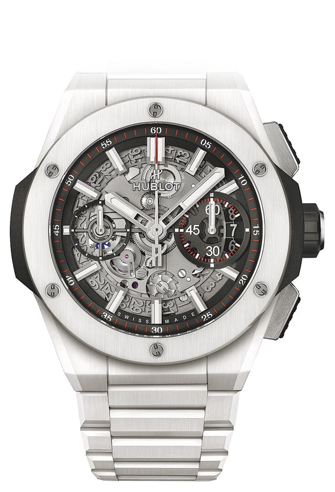 宇舶表Big Bang Unico Integral全陶瓷炼带计时码表，雾白款，71万7000元。（HUBLOT提供）