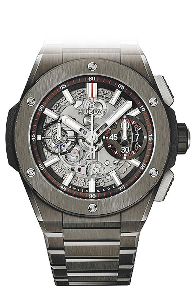 宇舶表Big Bang Unico Integral全陶瓷炼带计时码表，银灰款，71万7000元。（HUBLOT提供）