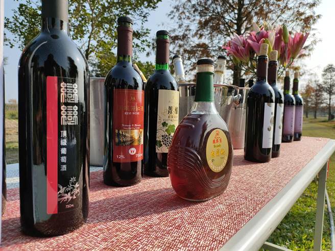 28日一共吸引二林9家在地酒莊主，齊聚一堂，透過介紹與品嘗，了解不同酒款間的特色與差異。(吳建輝攝)