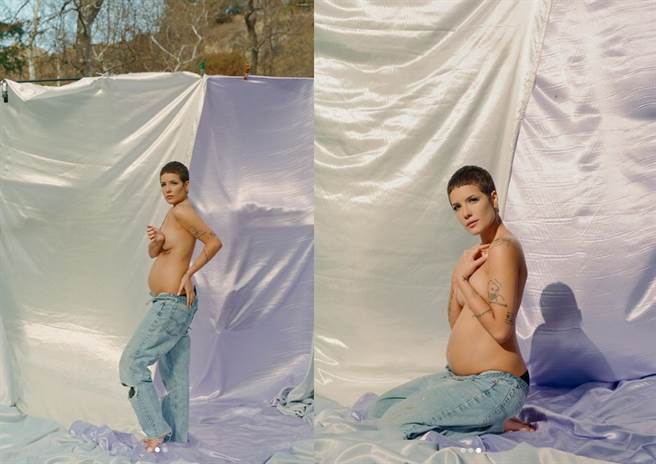 海尔希今（28）日惊喜在IG晒出一组性感孕肚照，让大家都为曾流产3次的她感到开心。(图/ 摘自Halsey IG)