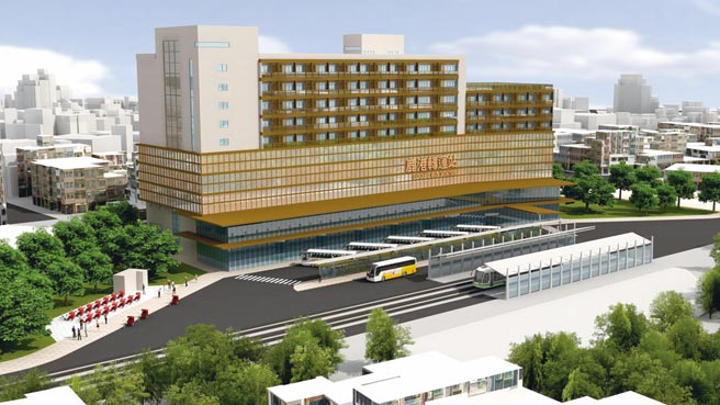 集公車站、旅館、商場及停車場於一身的鹿港轉運站，興建完成後，將成為當地指標性建物，圖為模型圖。圖／彰化縣政府提供