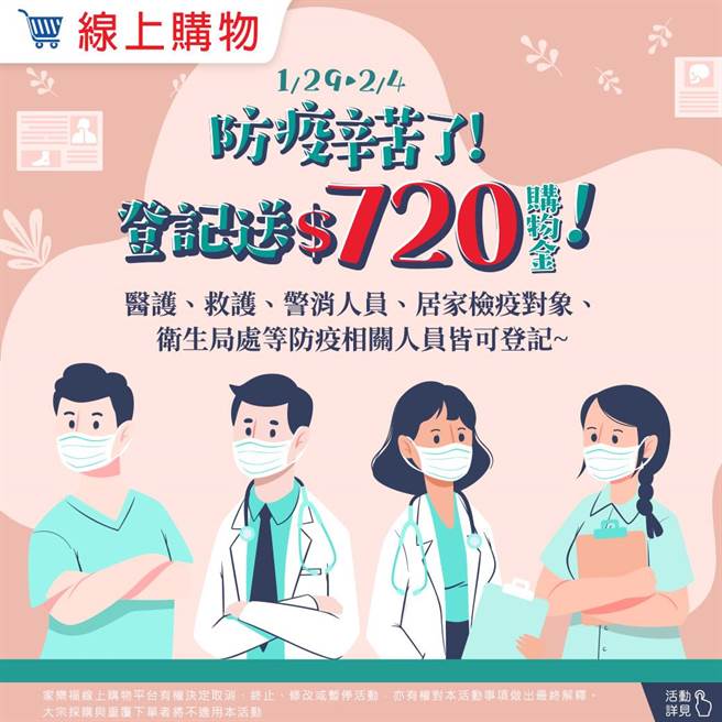 家乐福力挺防疫英雄 送720元购物金(家乐福提供)
