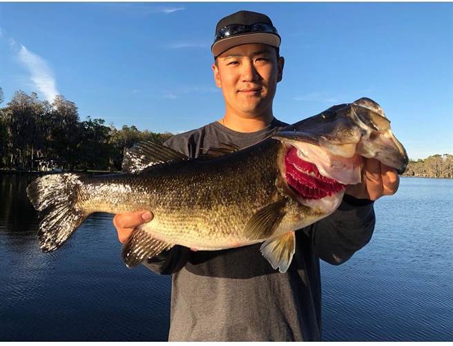 田中将大在2018年曾分享钓到59.5公分、2740克的鲈鱼，是他生涯最佳纪录。（截自田中将大IG）