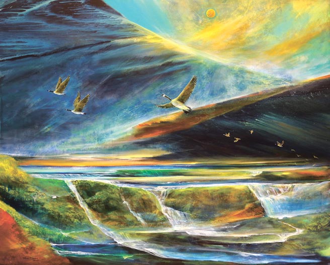 艺术家林顺孝2020年100F作品「长风万里迎秋雁」。                                               图／林顺孝提供