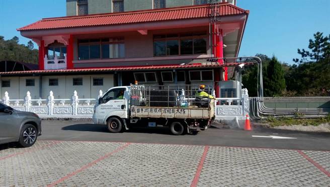 另一处祭拜点永福金宝塔也已消毒完毕。（桃园市政府提供／黄婉婷桃园传真）