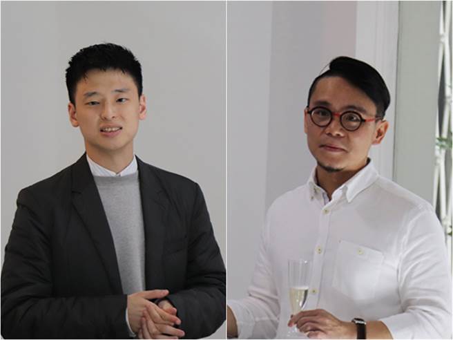 Aerix 品牌负责人 张门豪（右）与当代艺术家 周世雄。（Aerix 提供／黄慧雯台北传真）