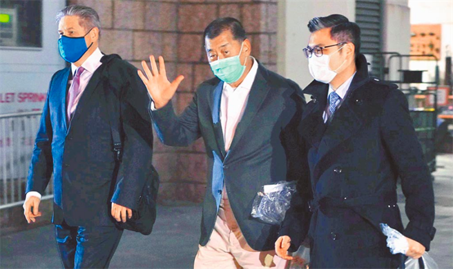 壹传媒创办人黎智英（中）。（美联社资料照）