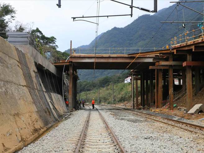 猴硐坍方段預計明天雙線通車。（台鐵局提供）