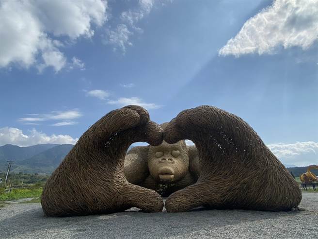 大获好评的花莲「富里稻草艺术季」，今年将展出20件作品，其中「啾咪大猩猩」表情逗趣，未开幕前就已吸引许多民眾朝圣，瞬间荣登今年人气王。（罗亦晽摄）