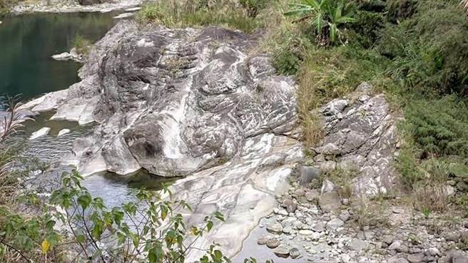 攝影人愛天樂在瑞峰村發現一顆神似聖伯納犬頭的石頭。（愛天樂提供／張亦惠嘉縣傳真）