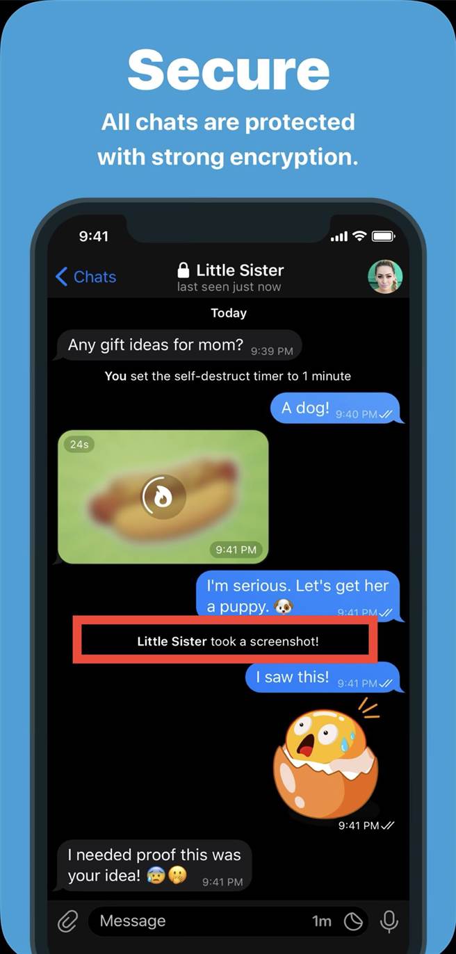 「Telegram」群组不需公开个人资讯身分最隐密。（翻摄APP Store）