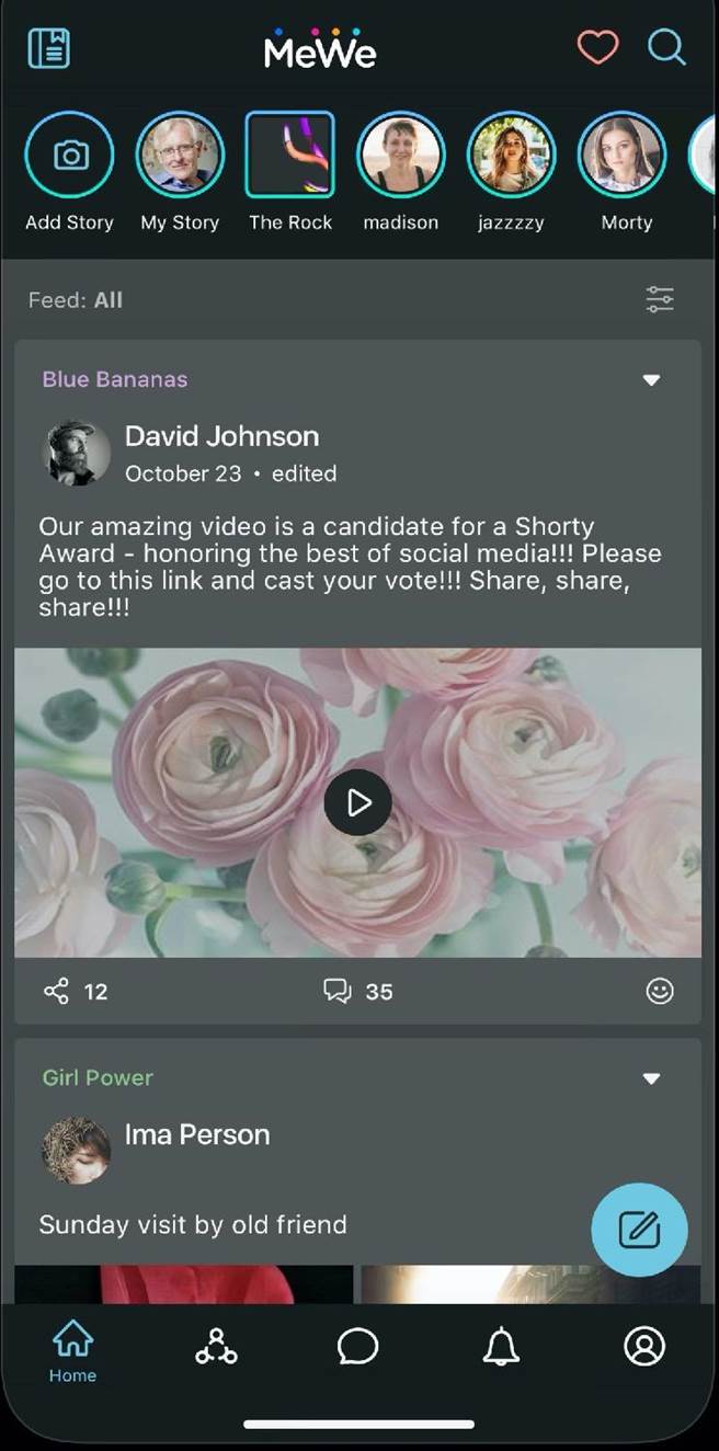 「MeWe」反Facebook的无广告、不出售用户资料社交评台。（翻摄APP Store）