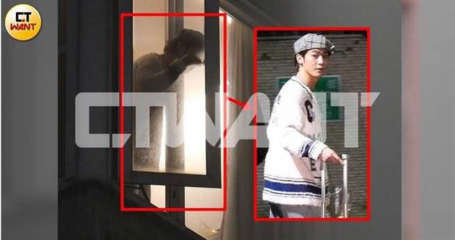 1月22日晚间10点45分，本刊拍到小乐忽然从住家窗户探出头，谨慎的左右察看后，将窗户关起来，装扮与早先在大安区被本刊跟拍时（右红框）一模一样。（图／本刊摄影组）