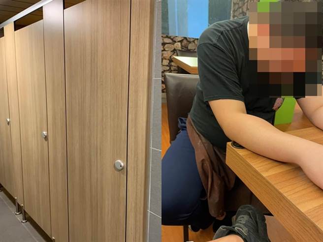 新北市板桥区一间牛排馆惊传店长在厕所偷拍女员工的事件，被偷拍的女员工上完厕所准备起身时，发现地板上与隔壁连通的缝隙出现手机镜头。（图／翻摄自脸书「爆料公社」）