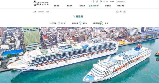 游轮湾靠基隆港的画面，港务公司游轮旅游网同时会显示当地气候等相关资讯。（图／台湾港务公司提供）
