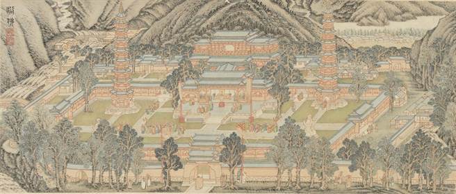 吴彬《岁华纪胜图》册描绘一年当中各个节令的活动，本次选展「浴佛」，精细中带有朴拙稚趣。 （故宫南院提供／吕妍庭嘉义传真）