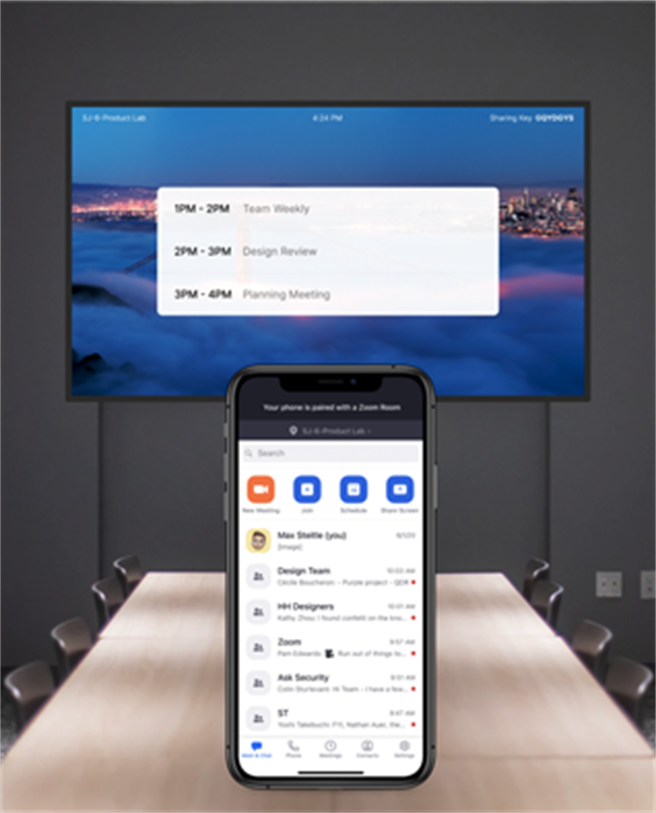 Zoom Room与行动装置配对。（Zoom提供／黄慧雯台北传真）