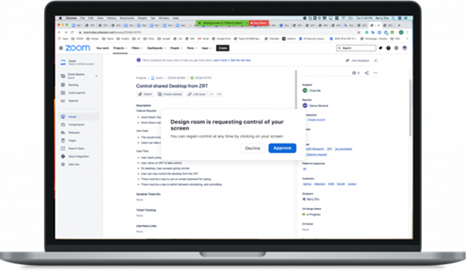 从Zoom Rooms 触控版上控制共享萤幕。（Zoom提供／黄慧雯台北传真）
