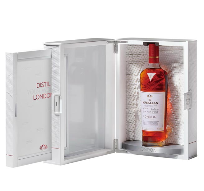 麥卡倫以探索世界各大城市的精髓為本質發表的首發款「Distil Your World：The London Edition精萃世界：倫敦限定版」，除了限量版威士忌外，盒內同時隨附一本具低調奢華質感的小書本，介紹這個系列的靈感來源，及豐富精采的倫敦寫真。全球限量2,000瓶，台灣地區配額12瓶，建議售價：105,000元。圖／業者提供