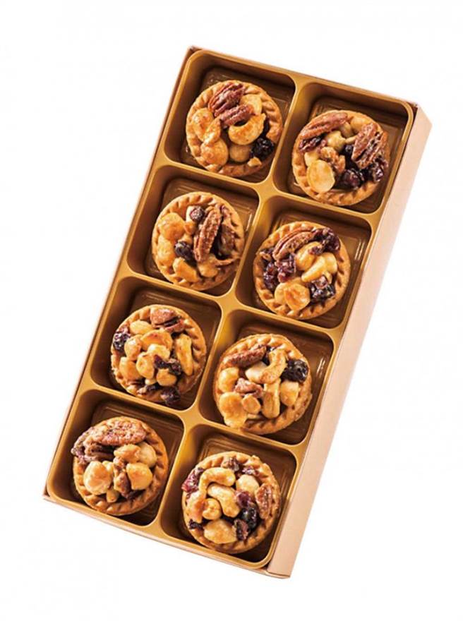 坚果塔虽然成分天然，但每人一天摄取上限是5至6个，若吃太多，恐吃进过多热量与油脂。（图／翻摄自汉坊饼艺官网）