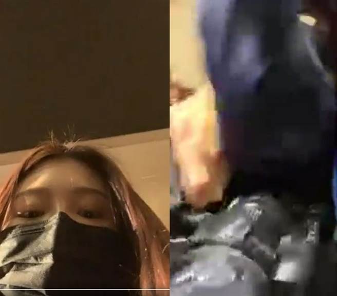 鸡排妹被请出翁立友记者会后，在记者会外直接开直播，场面相当混乱。(图/ 摘自鸡排妹ili郑家纯脸书)