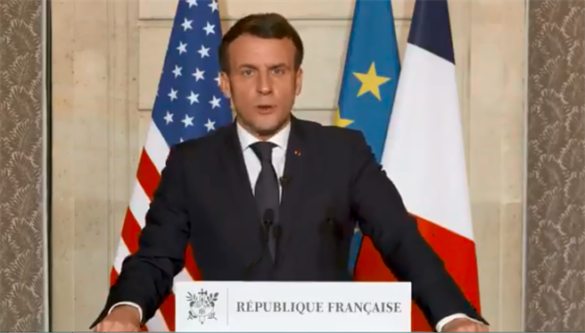 马克宏认为，欧盟与美国合伙对付中国，很可能会发生激烈的衝突。（图／推特@EmmanuelMacron)