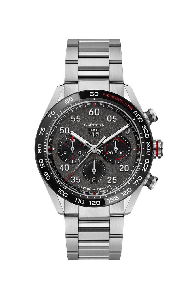 泰格豪雅TAG Heuer Carrera 保时捷自动计时腕表，炼带款19万8500元。（TAG Heuer提供）