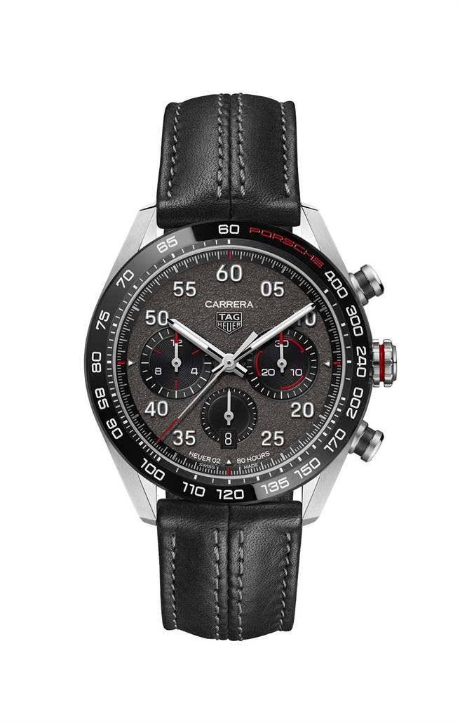 泰格豪雅TAG Heuer Carrera 保时捷自动计时腕表，皮带款19万1800元。（TAG Heuer提供）