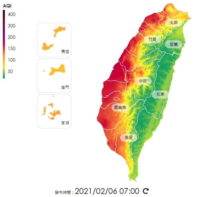 环保署示警，今天西半部空气污染严重。（图撷自环保署空气品质监测网）