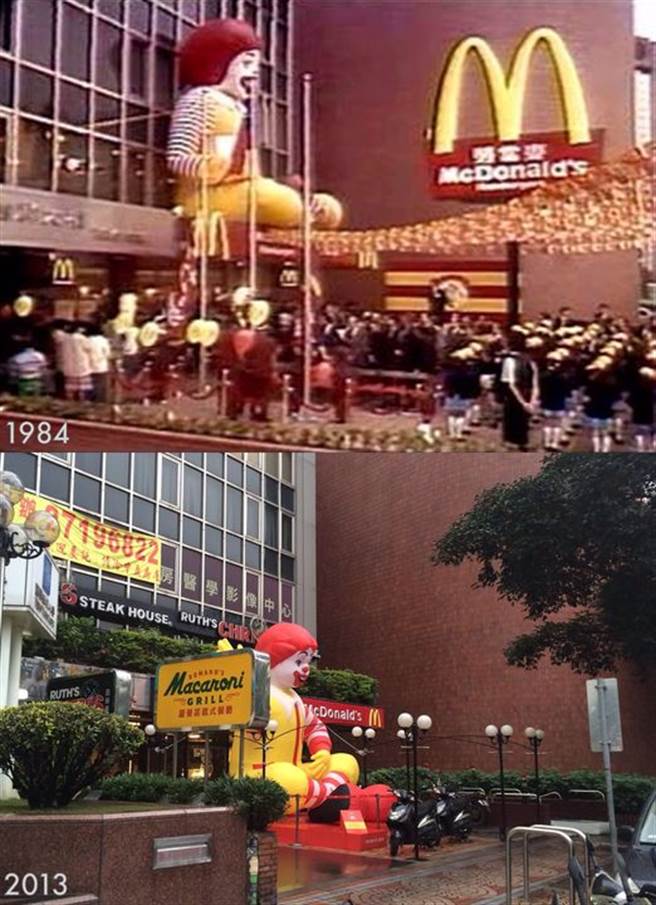 张哲生在脸书上贴出1984年民生店开幕当天的照片，与2013年到访再次拍摄的对比图。（图／张哲生授权提供）