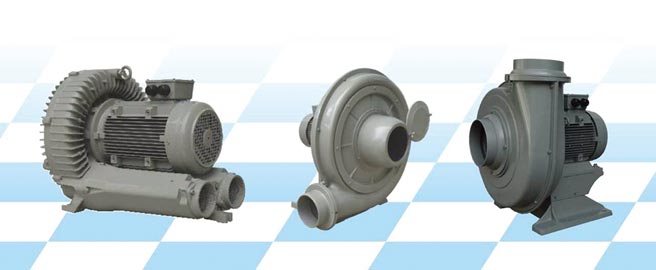 升圓工業用高壓吸送風機、透浦式鼓風機均採用高效率馬達IE3，具大風量、低噪音、低震動等多項特點。圖／升圓提供