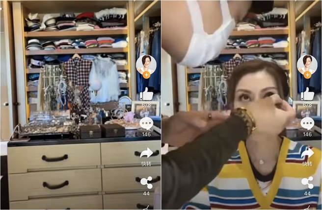 李嘉欣分享在家化妆的影片，意外曝光豪宅内的超高檔更衣间。(取材自李嘉欣微博)