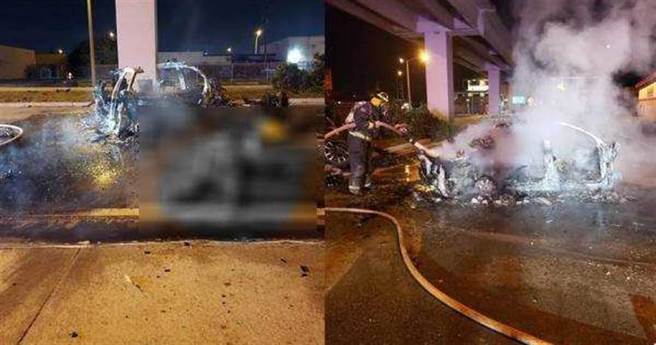 藍寶堅尼Urus高速衝撞橋墩起火，駕駛喪生。（圖／翻攝RETTO TV影片）