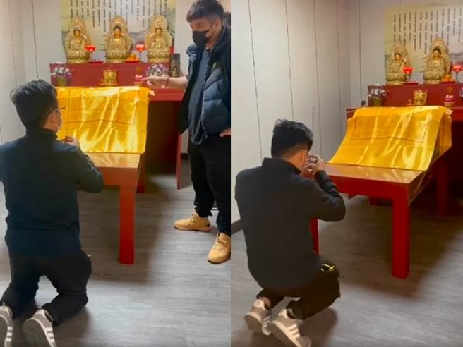 輾狗男事隔1日，他親自到小黑靈堂下跪道歉，表示願意面對所有法律責任，「講他畜生，我自己就是畜生」。（圖／翻攝自邵柏虎臉書）