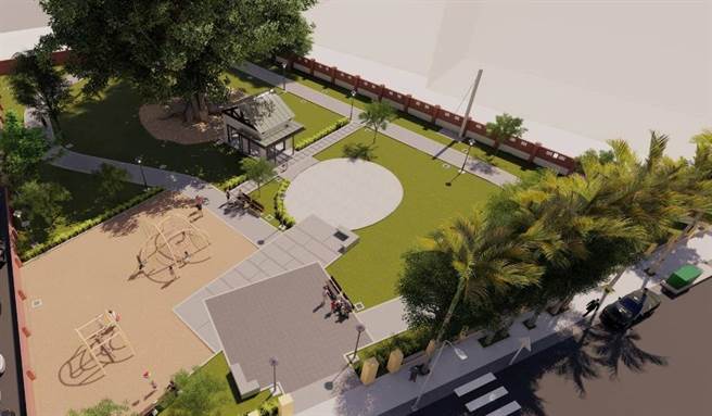 台南市新营区首座社区型共融公园将于4月底完工启用。（南市府工务局提供／李宜杰台南传真）