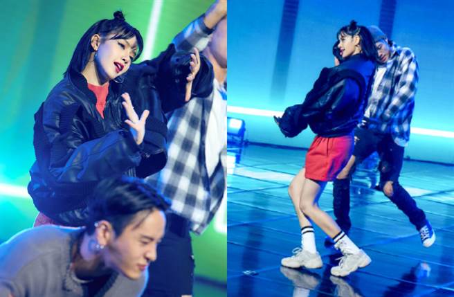 Lisa以酷帅的宽松外套搭配上红色运动热裤展现青春活力。（图／摘自微博@lalalalisa_m）