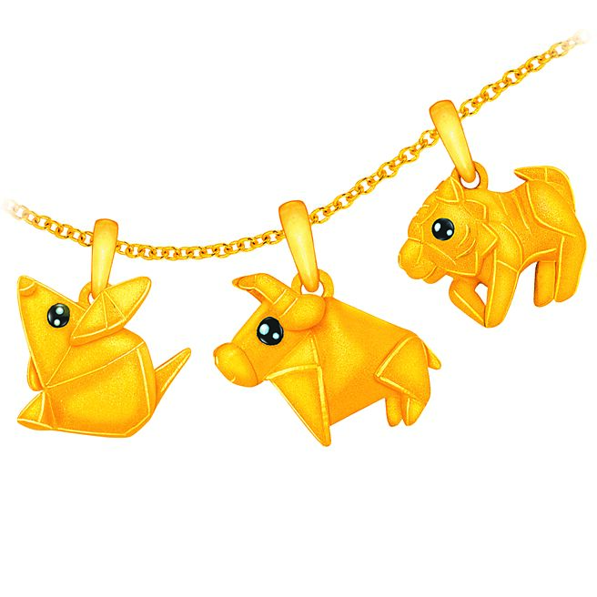 镇金店推出十二生肖「祈愿Cutie」黄金吊坠，每件1万3600元起。（镇金店提供）