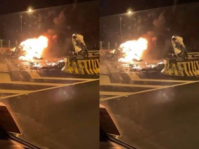 国道5号南下45K、接近罗东路段，今日清晨4时52分发生一起火烧车事故。（图／翻摄自脸书宜兰知识+）