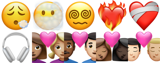 iOS 14.5 Developer Beta 2加入了一些全新的表情符号（此为部分，并非全部的列表）。（苹果提供）

