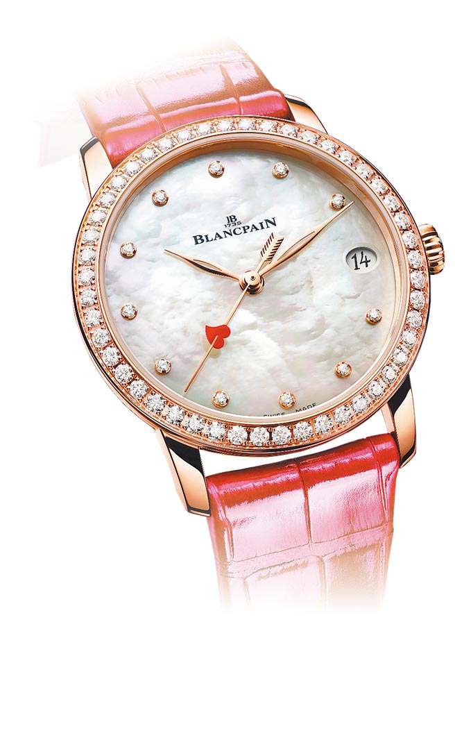 寶珀表Villeret日期女表，將秒針化成愛神的箭，71萬6000元。（Blancpain提供）